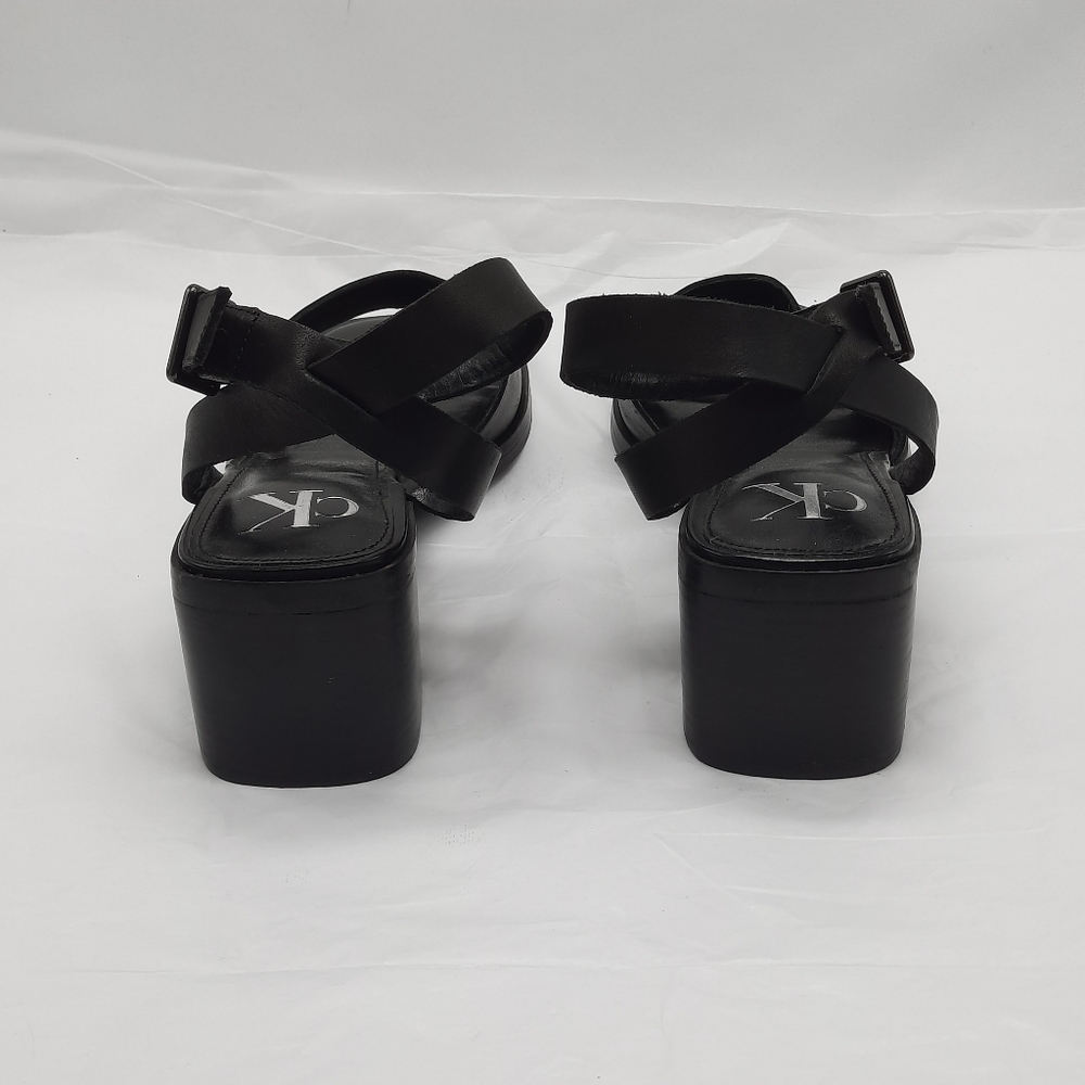 Calvin Klein Jeans Shoes Women's Size 7.5M Black Leather High Heel Sandals - Picture 4 of 13